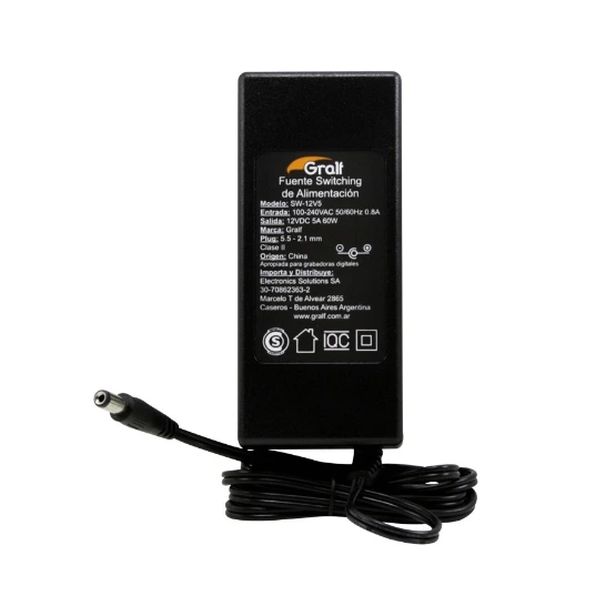 Fuente Switching   12,0 V. 5,0  AMP. Gabinete Blanco